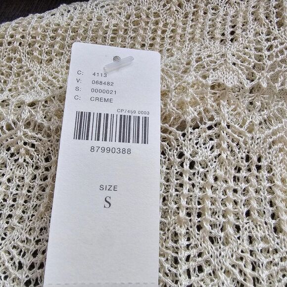 Anthropologie Women's Cream Sheer Open-Stitch Ruffle Pullover Sweater Size Small - Picture 8 of 10